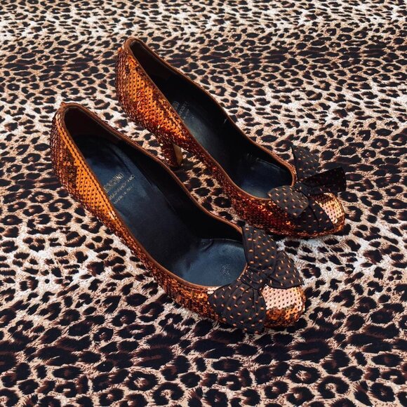♡︎ vintage copper sequin designer heels ♡︎ - Picture 3 of 8